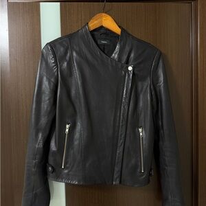 Theory Black Leather Moto Jacket